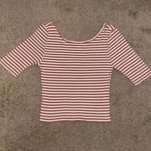 Fall striped quarter sleeves crop top
